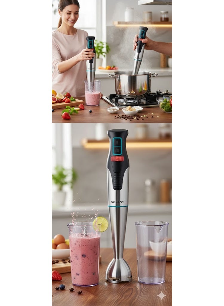 sokany SK-758 Stainless Steel Hand Mixer with Custom Mixing Jar - Powerful Motor for Mixing and Grinding - Ergonomic Design and Easy to Clean - Image 4